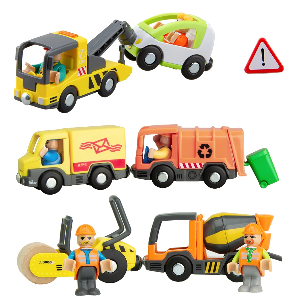 Juguete de remolque magnético de madera para niños, conjunto de juguete tren de madera, accesorios para vías de madera