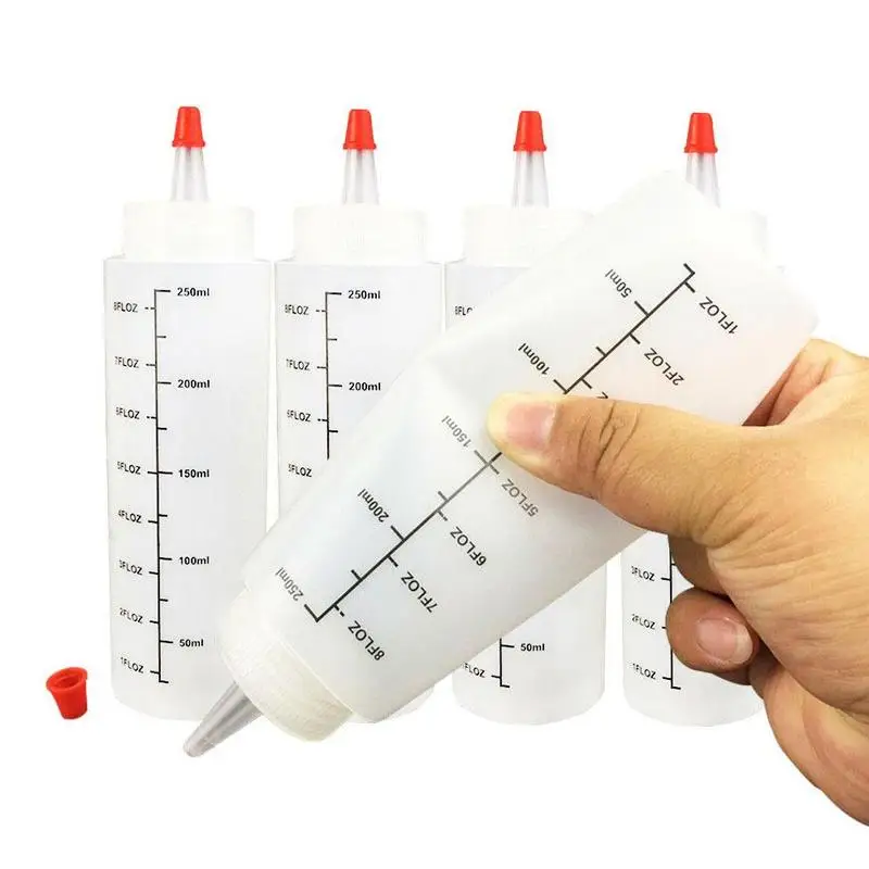 250ml Tip Bottle Sauce Oil Gravy Cruet Container Kitchen Accessories Cooking Salad Squeeze Condiment Dispenser With Scale Tools |
