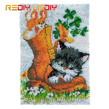 

Latch Hook Rug Cat with Shoes Chunky Yarn Tapestry Kits Crocheting Cushion Mat DIY Carpet Rug Needlework Hobby & Crafts 58*85cm