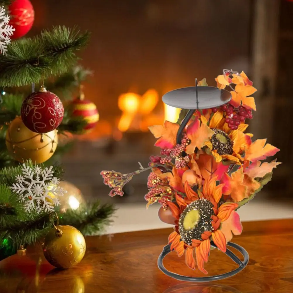 Maple Leaf Simulation Candlestick Iron Ornament Candlestick Decoration For Christmas Thanksgiving Halloween