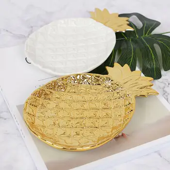 

Nordic Style Pineapple Tray Ceramic Pineapple Leaf Shape Snack Plate Jewelry Earrings Necklace Storage Tray Home Decor