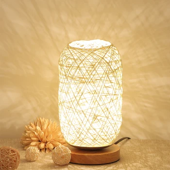 

Gift Eco-friendly Twine Ball Non-flickering Easy Use Home Decor Desk Light Art Energy Saving Wood Rattan Stable Room Table Lamp