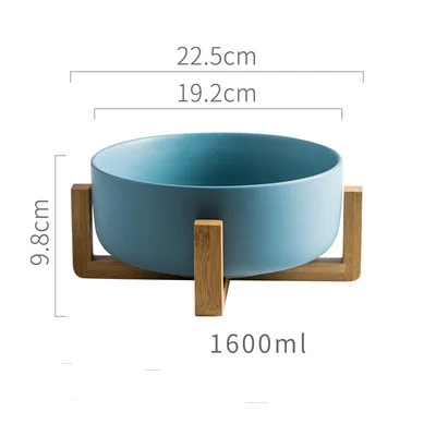 4 Noodle Bowl HouseholdTtableware Nordic Matte Salad Bowl With Wooden Frame Ceramic Fruit Large Soup Bowl - Цвет: 4