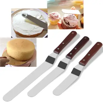 

3PCS Angled Cake Icing Spatula Knives Wooden Handle & Stainless Steel Decorating and Baking Supplies