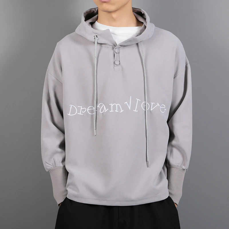 

2019 Autumn Men's New Casual Solid Color Long-sleeved Hooded Loose Temperament Trend Polyester Harajuku M-5XL