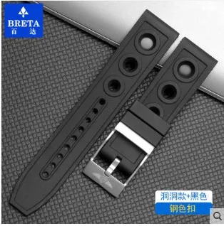 black 2 BRETA силиконовый резиновый ремешок для часов, черный, желтый, красный, темно-синий, 22 мм, 24 мм, браслет для часов navitimer avenger breitling - Цвет ремешка: black 2