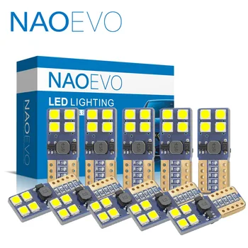 

NAO 10x T10 W5W LED 1.8W 12V 6000K WY5W Car Light 5W5 LED Auto 8SMD 3030 Chip Halogen Yellow 194 Dome Reading Map Lamp Red
