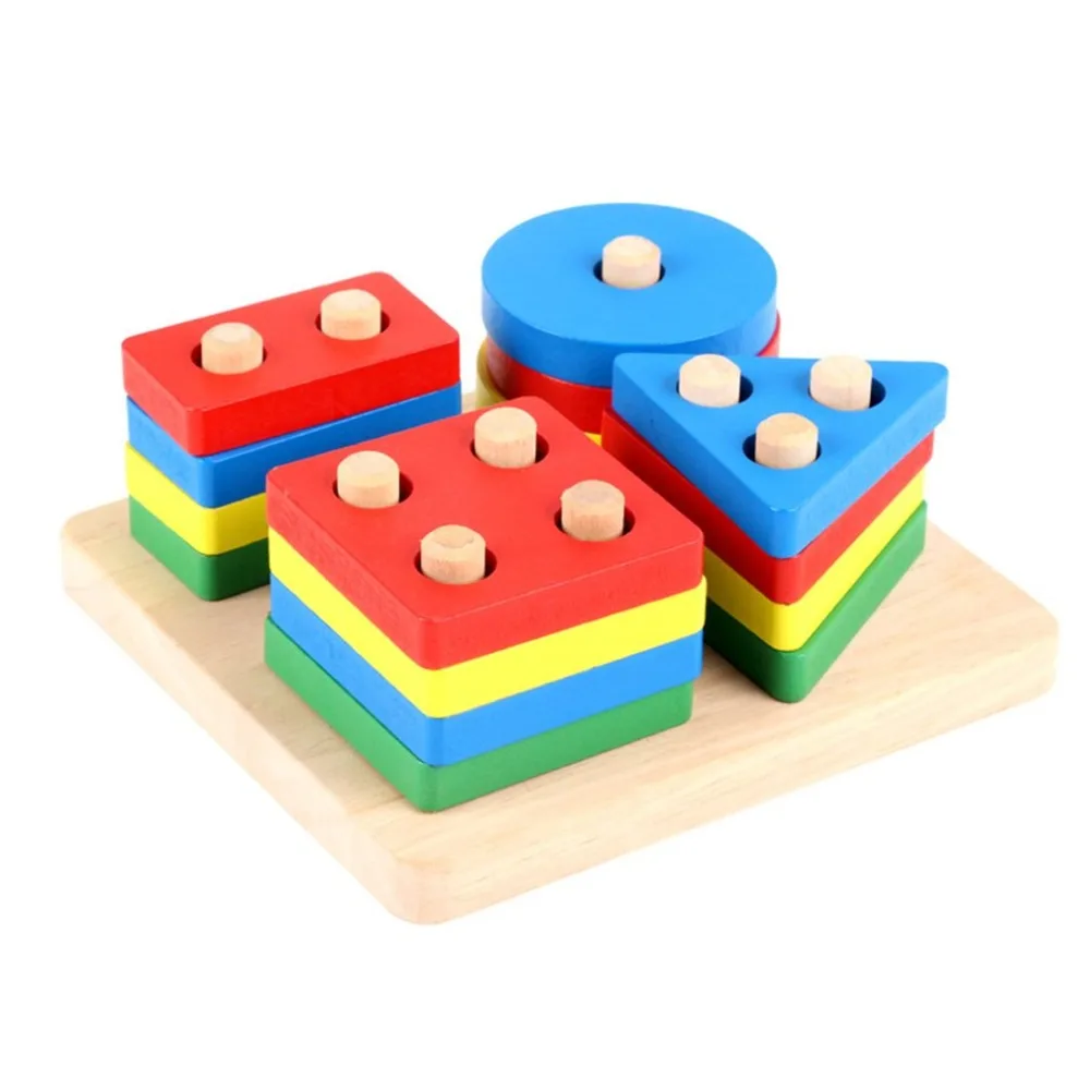Portable Size Wooden Puzzles Teaching Aids Geometric Shape Unlock Cognitive Matching Puzzles Color Board Educational Toy sale