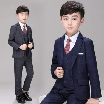 

Boys Clothes Fashion Baby Suit Blazers wedding flower Children's Suits Set Gentleman Long Sleeve jacket Vest Pants Kids Customer