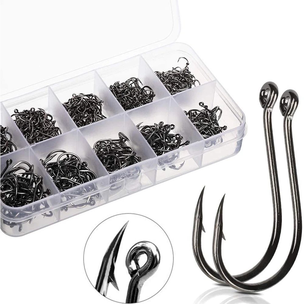 1 Box 3 12 Fishing Hook Set Carbon Steel Barbed Fishhook Freshwater