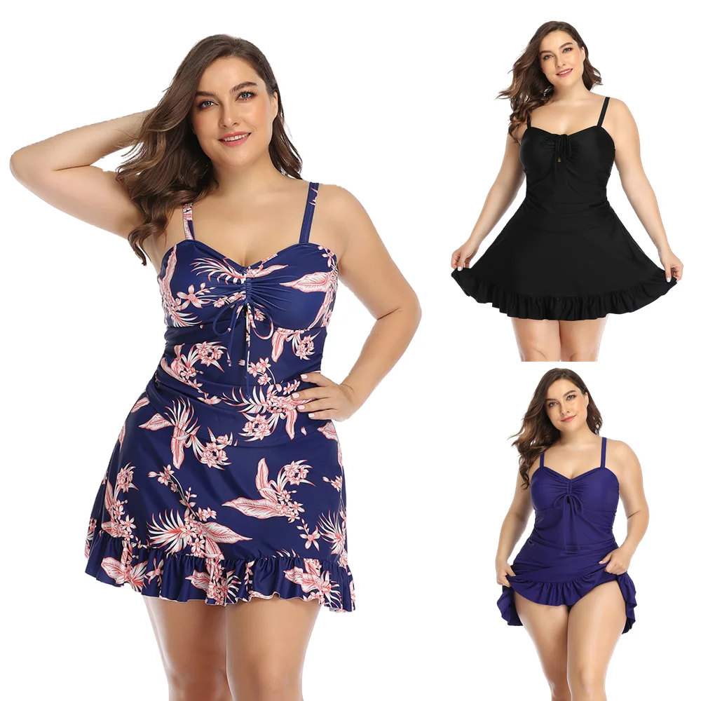 Женские Купальник размера плюс купальные костюмы с юбкой из двух частей Танкини