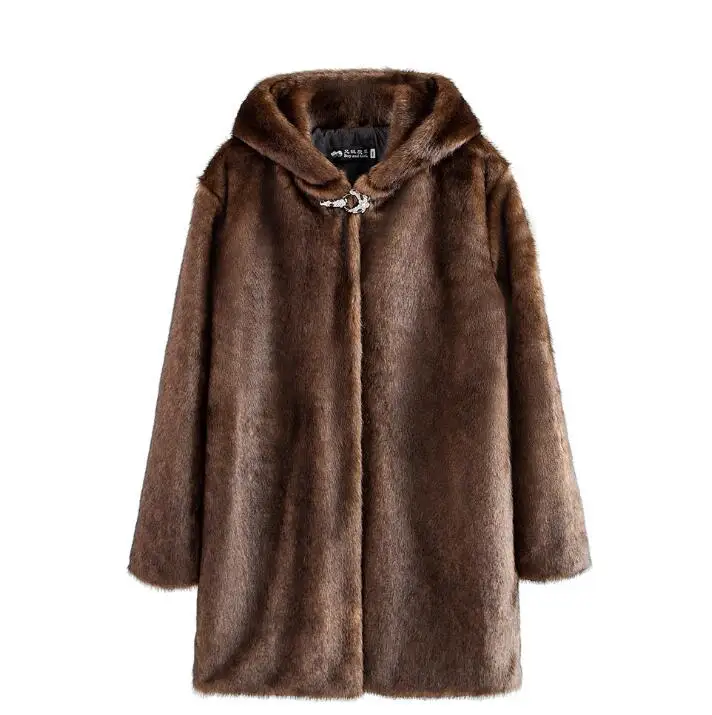 直販価格 秋毛皮レザージャケットレディース暖かいフェイクミンクの毛皮の革のコートの女性ルースジャケット冬厚みのファッション付きの茶色 ブランド店 Ongoing Southloopmarket Com