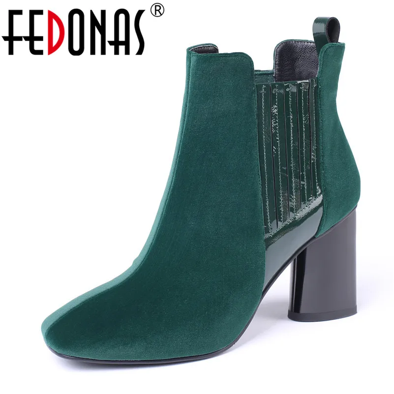 

FEDONAS Brand Flock Warm Women Autumn Winter Ankle Boots Female High Heeled Chelsea Boots Office Elegant Ladies Prom Shoes Woman