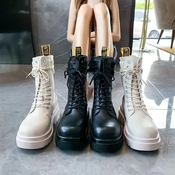 

Boots for Women New 2020 Women's Fashion Shoes Round Toe Martin Boots Lace-Up Trendy Shoes Spring Autumn Single Boots