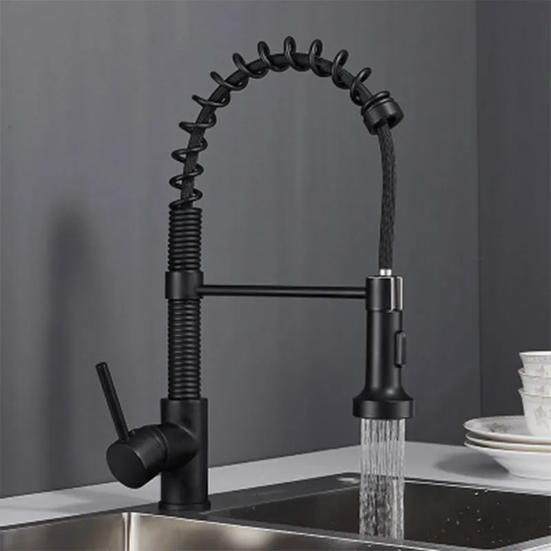 Dfrkjhre Kitchen Faucet Spring Pull Down Sink Pullable Black Chrome Rotatable Handheld Shower Mixer Tap Crane Faucet