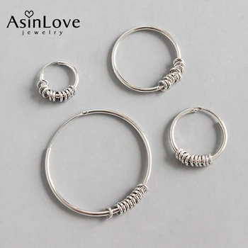 

AsinLove Real 925 Sterling Silver Simple Personality Big Small Circle Round Hoop Earrings Korean INS Style Popular Fine Jewelry
