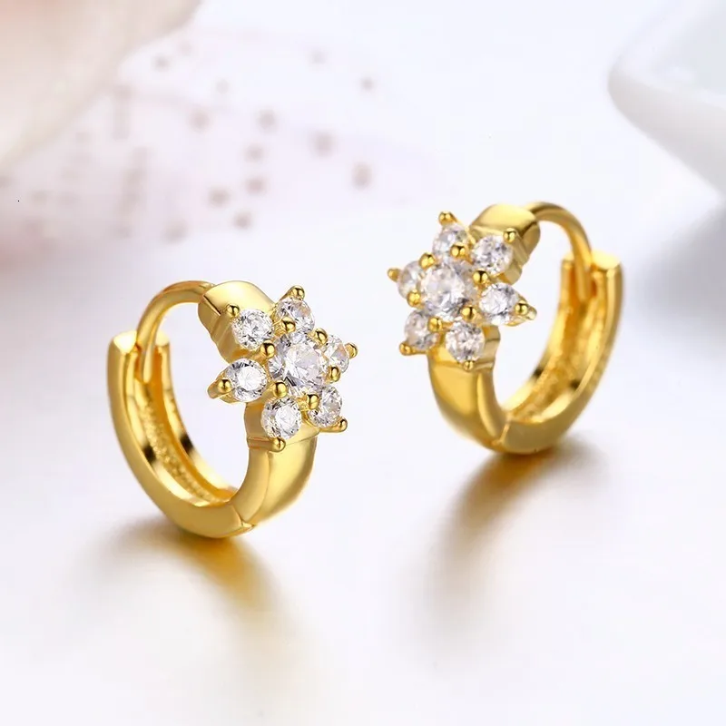 Cute 925 Sterling Silver Gold Color Flower Circle Small Loop Huggie Hoop Earrings For Women Jewelry Kids Baby Girls Arose Argola
