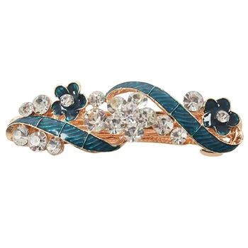 

Woman Girl Green Flower Rhinestone Barrette Hair Clip Hairpin