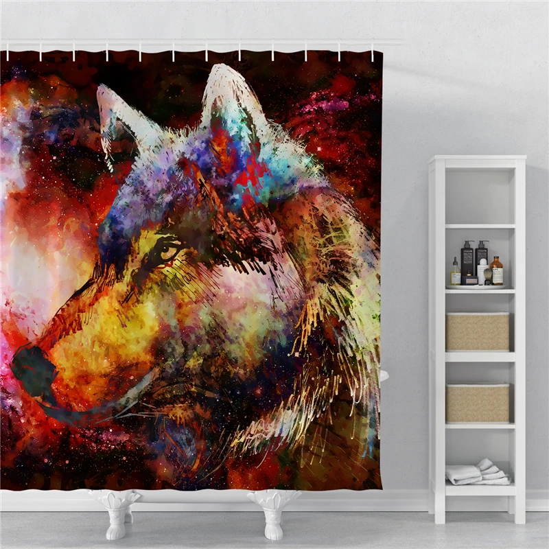 Серия Wolf, занавеска для душа, водонепроницаемая занавеска, полиэфирная ткань, печать, занавеска для ванной комнаты, декор для душа с крючками