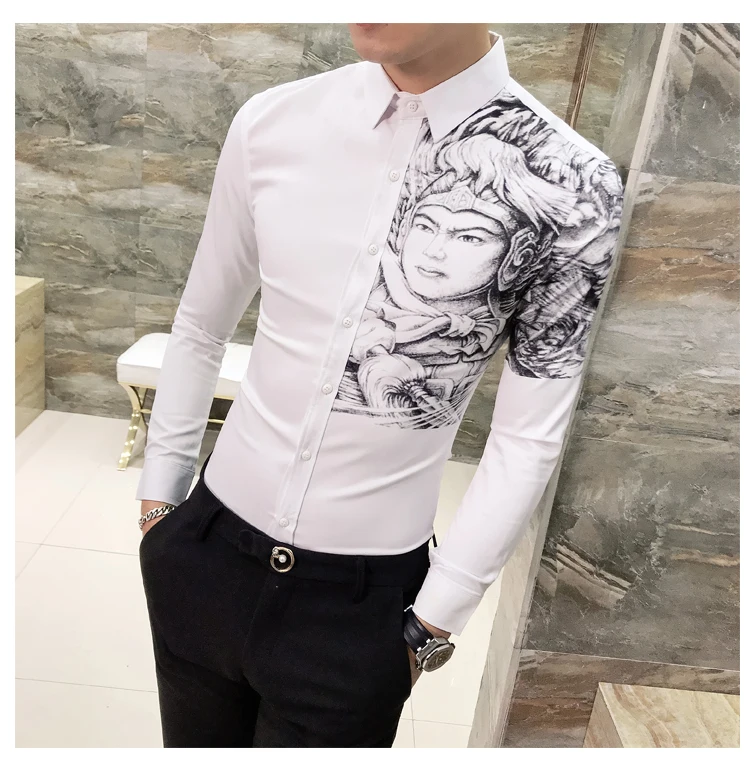 Платье рубашка Корейская одежда мужская рубашка camisa social Повседневная приталенная мужская с принтом вечерние рубашки для клуба Camisa Masculina