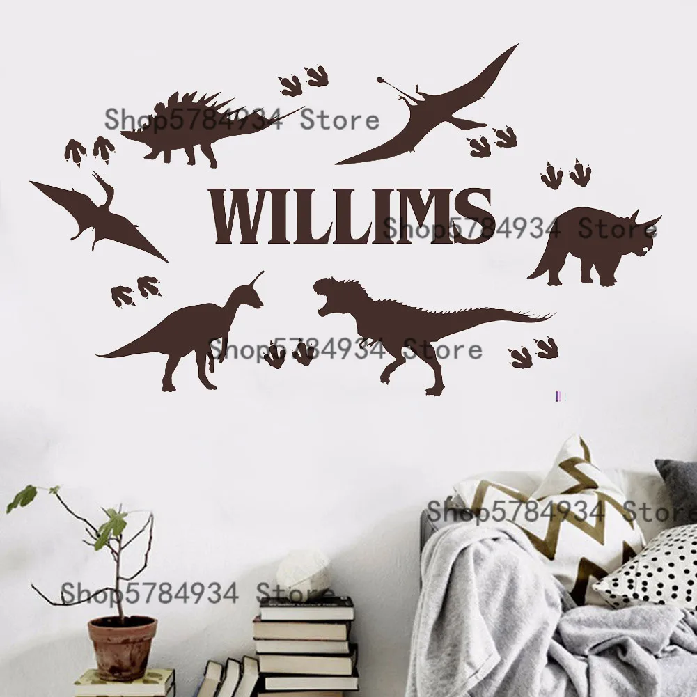 

Self-adhesive Jurassic Park Wall Decal Dinosaur Foot Print Personalized Custom Name Wall Sticker Vinyl Boy Kids Room Decor M41