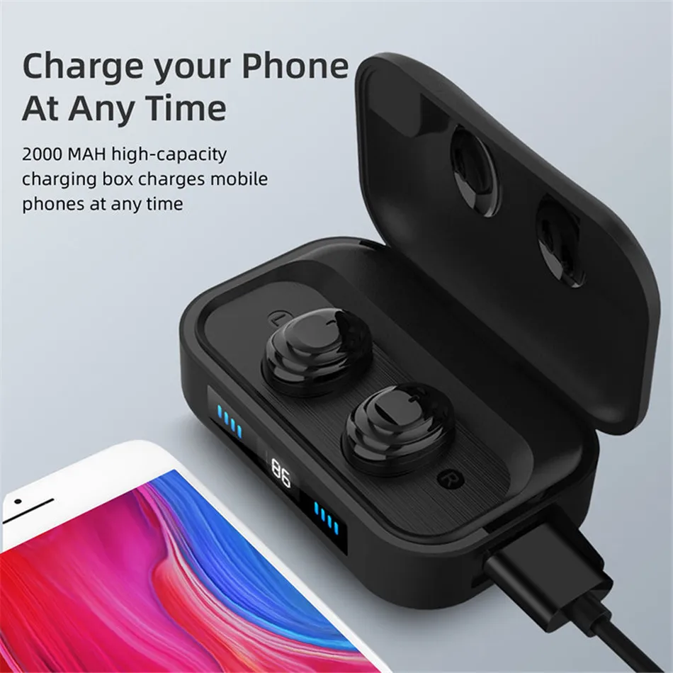 Ottwn H01 TWS Bluetooth наушники настоящие Беспроводные Bluetooth 5,0 наушники стерео музыкальные наушники сенсорное управление 2000 мАч светодиодный дисплей