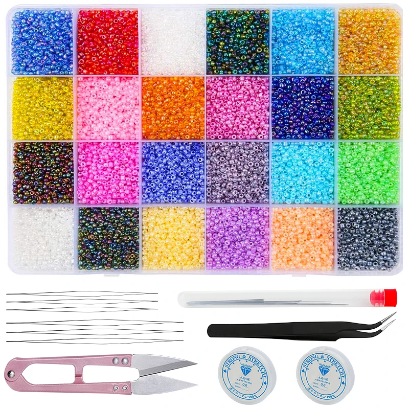 

KAOBUY 28,800 Multi-Color Glass Seed Beads Charm Seedbeads Round Hole Spacer Beads For DIY Bracelet Necklace Jewelry Making