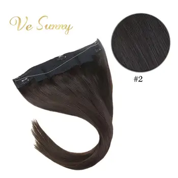 

VeSunny One Piece Invisible Halo Hair Extensions 100% Real Human Hair Flip in Wire with 2 Clips on Dark Brown #2