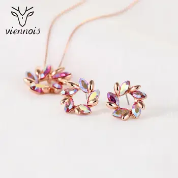 

Viennois Fashion Jewelry Set For Women Rose Gold Plated Colorful Rhinestone Flower Necklace and Earrings Jewelry Set for Women