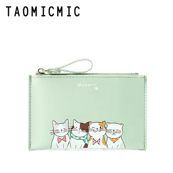 

Mini Women's Wallet Female Leather Slim Cute Cat Thin Ladies Coin Purse for Cards Small Wallet Women Zipper