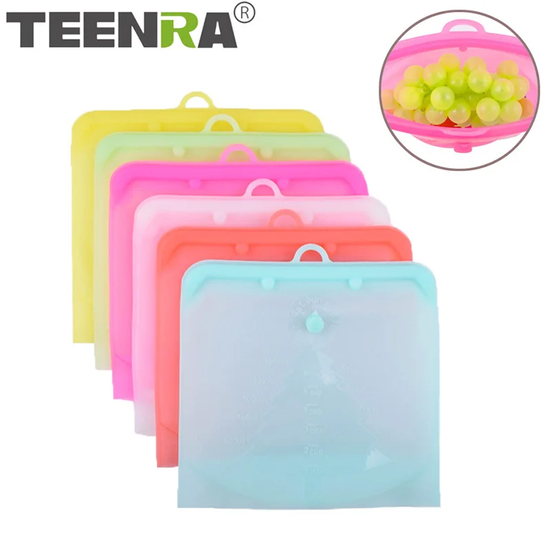 

TEENRA Reusable Silicone Storage Bags Vacuum Sealed Fruit Milk Bag Refrigerator Fresh Bags Food Containers Wrap Kitchen Tools