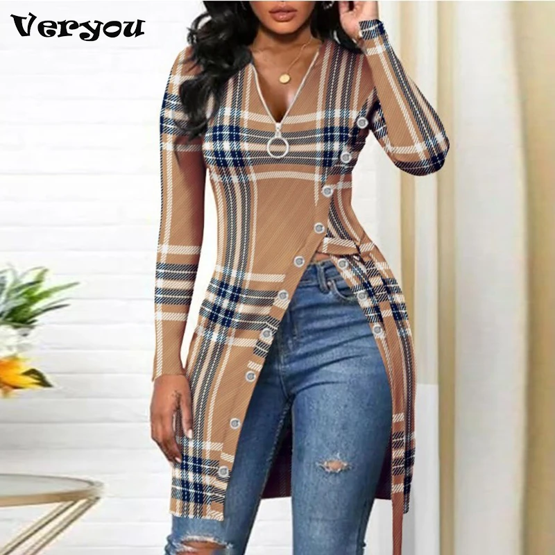 Ladies Super Sexy T-shirt With Split V-neck Spring Casual Oversize Print Shirt Women Tops Loose Vintage Long Shirt Female Tee chrome hearts t shirt