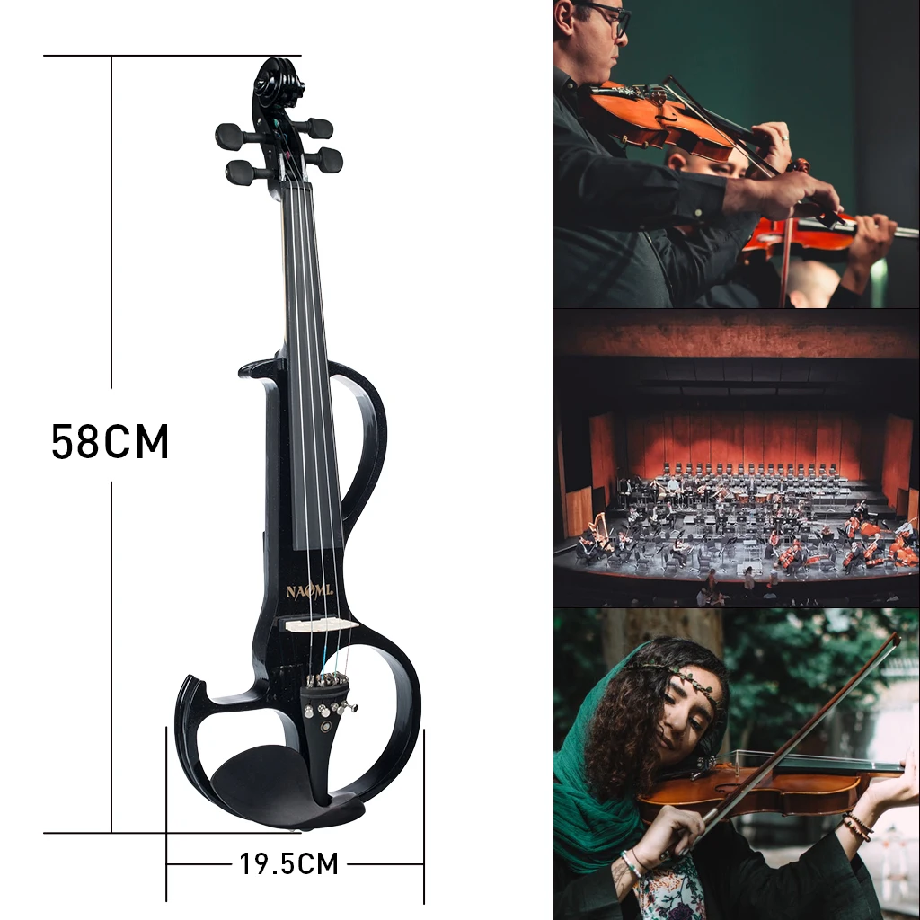 

1 Pack Wood Silent Electric Violin 4 Strings - 4/4 Full Size - Black