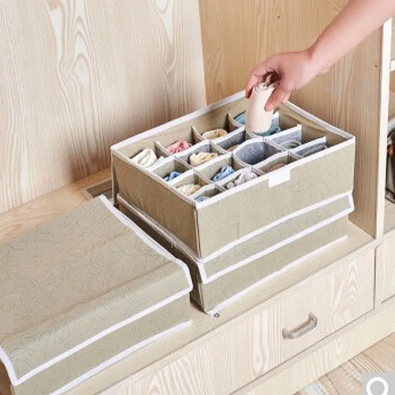

Micro 16 Lattice Bamboo Charcoal Fabric Moisture-Proof Storage Grid Underwear Dormitory with Cap Collection Tray Tie Storage Gri