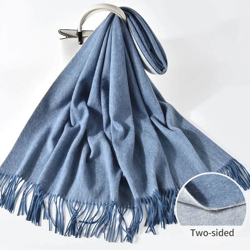 Женский чистый шерстяной шарф двусторонний брендовые Теплые шали и обертывания для дам мягкие однотонные зимние шерстяные шарфы - Цвет: Color 3