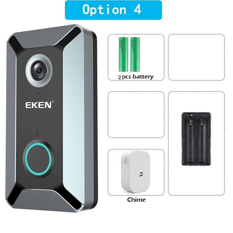 Option 4 Eken V6 wifi умная Беспроводная 720P Водонепроницаемая видеокамера на дверной звонок Облачное хранилище дома безопасности домофонный дверной звонок серый - Цвет: Option 4