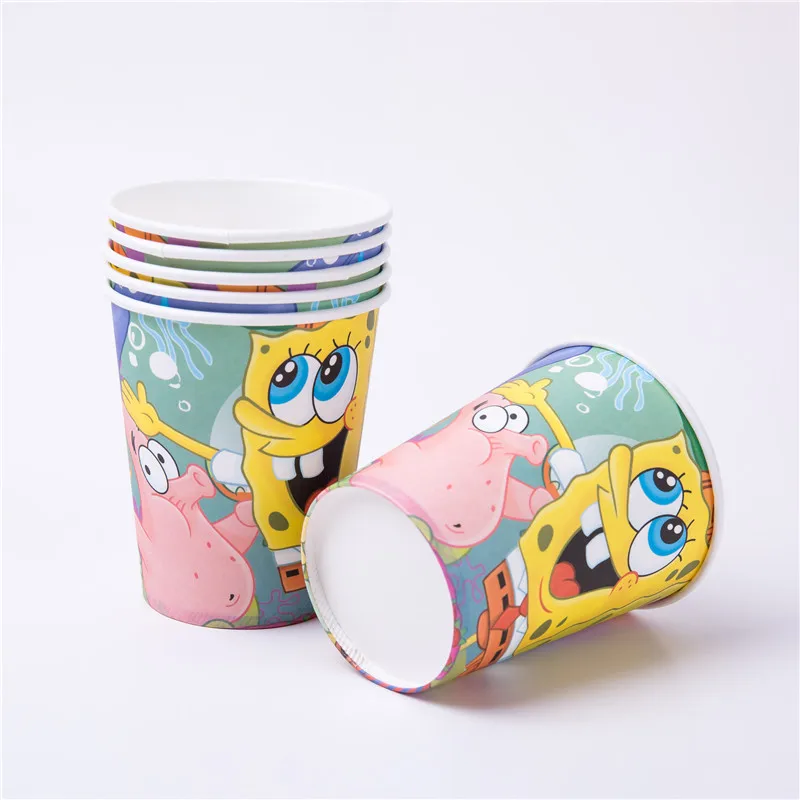 Симпатичные Губка Боб украшения на день рождения одноразовая посуда бумажные салфетки для стаканчиков тарелка Детские сувениры воздушные шары вечерние принадлежности - Цвет: Paper Cups 6pcs