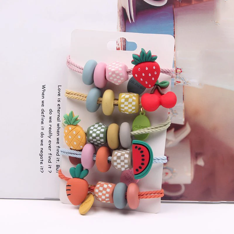 

hair accessories kawaii cartoon rubber paint fruit hair rope fashion girl hair rope rubber band fresh girl hair accessories