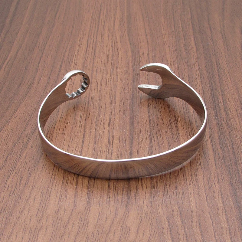 Punk Silver Color Stainless Steel Mechanical Intaglio Single Head Wrench Bangle Wristband For Men's Gift bangle bracelet stainless steel bracelet