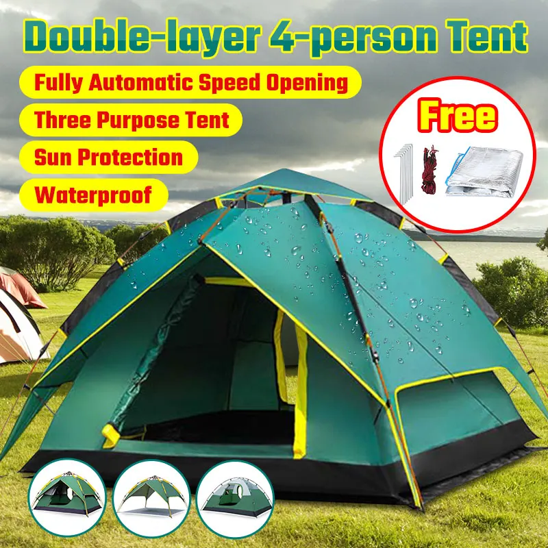 Barraca de Acampamento Automática da Família Tenda para Caminhadas Viagens com Bolsa Segundos Tenda Dupla Camada Configuração Instantânea Protable Backpacking 3