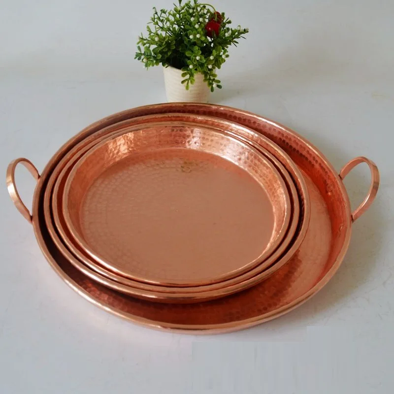 Ручная работа сковорода из чистой меди толстая тарелка фиолетовая посуда с