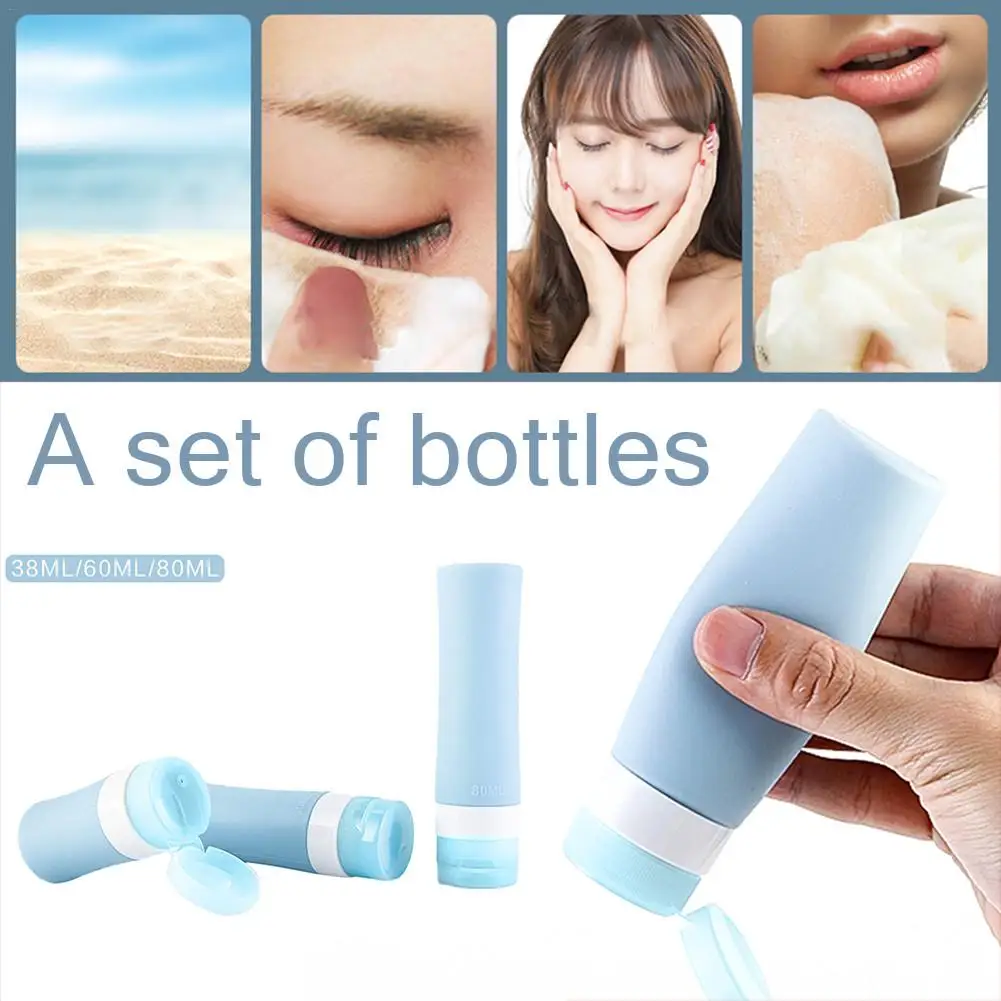 

3PCS Makeup Portable Silicone Travel Empty Bottle For Lotion Soap Refillable Leak Proof Squeezable Cosmetic Containers Set