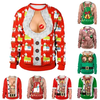 

Funny Unisex Xmas Bare Navel Hair 3D Printed O Neck Couple Pullover Sweatshirt