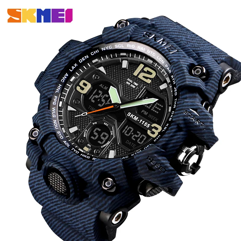 SKMEI Military Army Camo Sports Watches Men Top Luxury Quartz Digital Waterproof Sport Watch Male Wristwatch relogios masculino - Цвет: Cowboy Blue