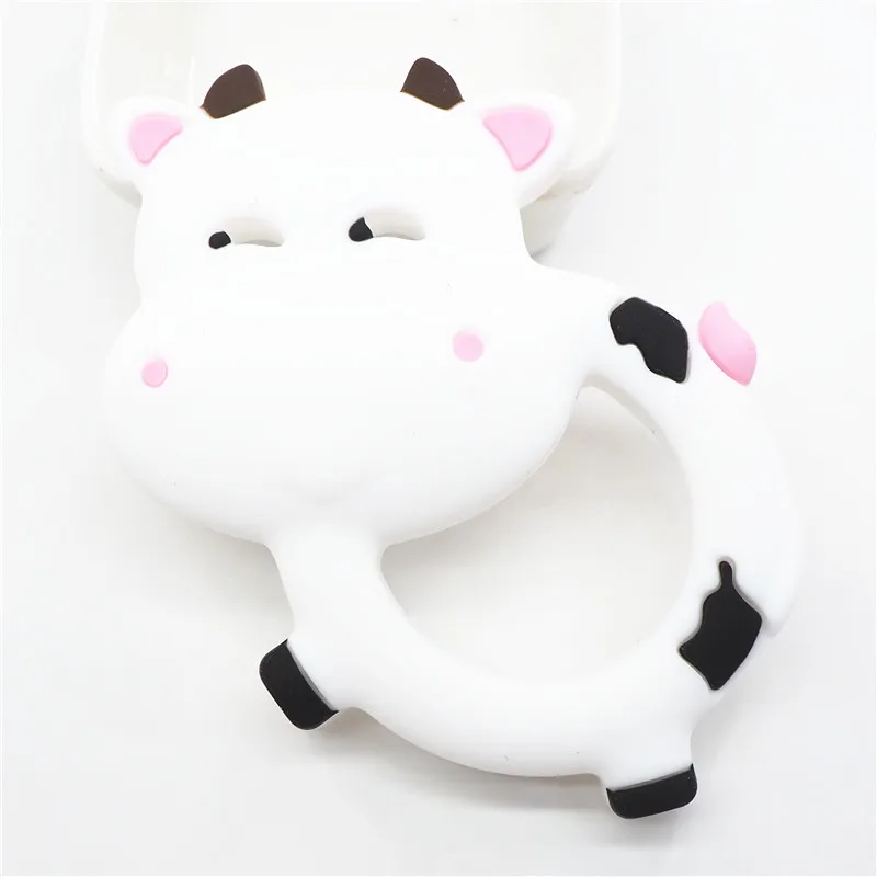 White Chenkai 10 шт. силиконовые молочные коровы Прорезыватель DIY Детский душ Жевательная Подвеска для кормления Сенсорное животное Прорезыватель кольцо для соски игрушка Gfit - Цвет: White