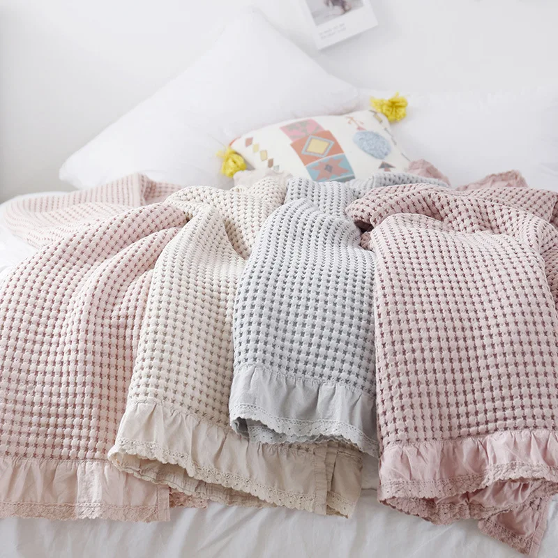 Japanese Kids Bed Quilt Waffle Cotton Children Cot Crib Quilts Bedcover Lace Bedspread Coverlet Sofa Blanket for Babies Infants