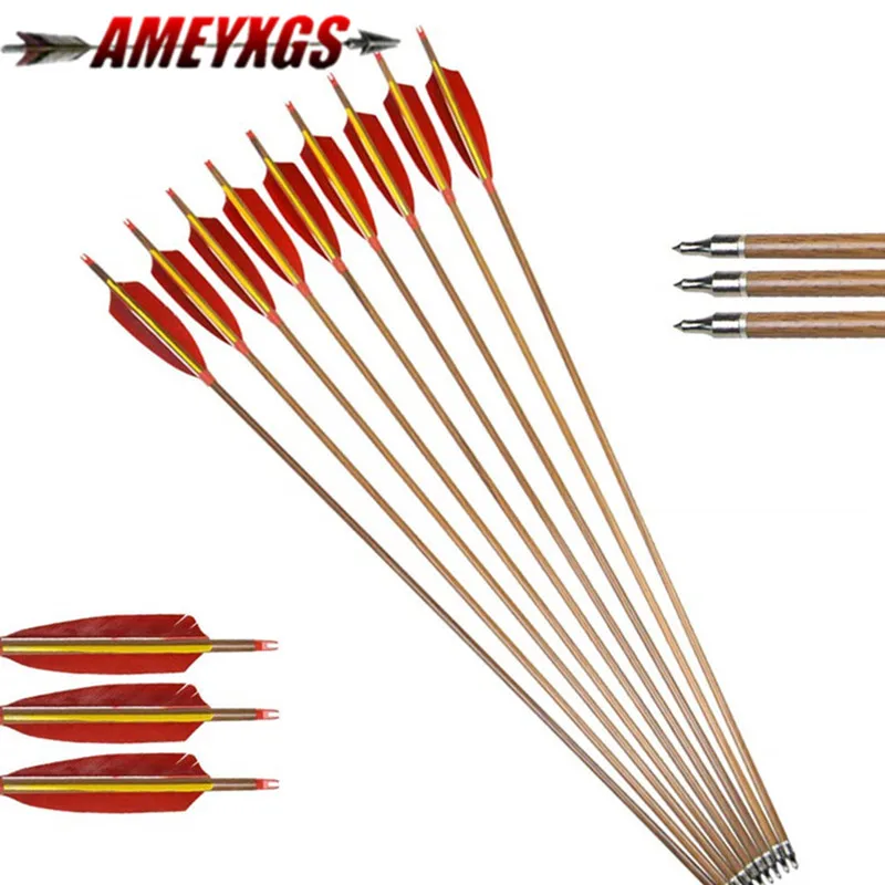 AMEYXGS 12pcs Archery Carbon Arrows 29.5 inches Target Practice Arrows 1000 SpineHunting Arrows with 2 Real Turkey Feathers for Compound Bow and Recurve Bow