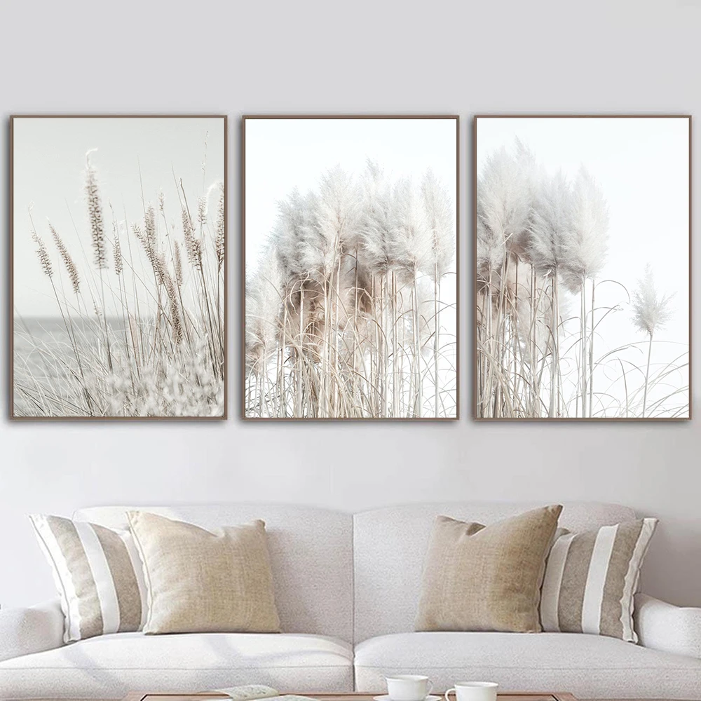 

Bohemian Beach Pampas Grass Landscape Canvas Art Print Vintage Poster Nordic Wall Beige Picture Painting Modern Home Decoration