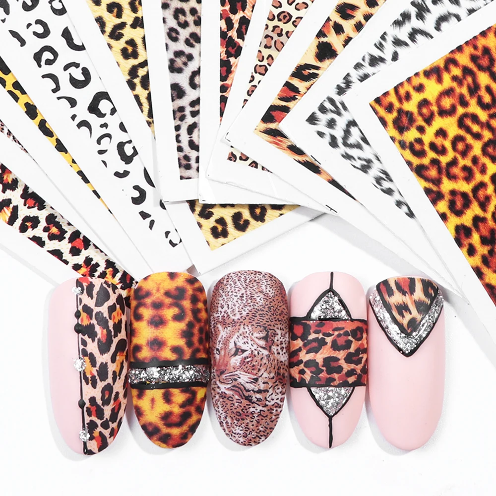 19pcs Mixed Sexy Designs Nail Art Stickers Set Leopard Abstract Eyes Full Wraps Sliders For Winter Nail Art Decor Decals LA765-1