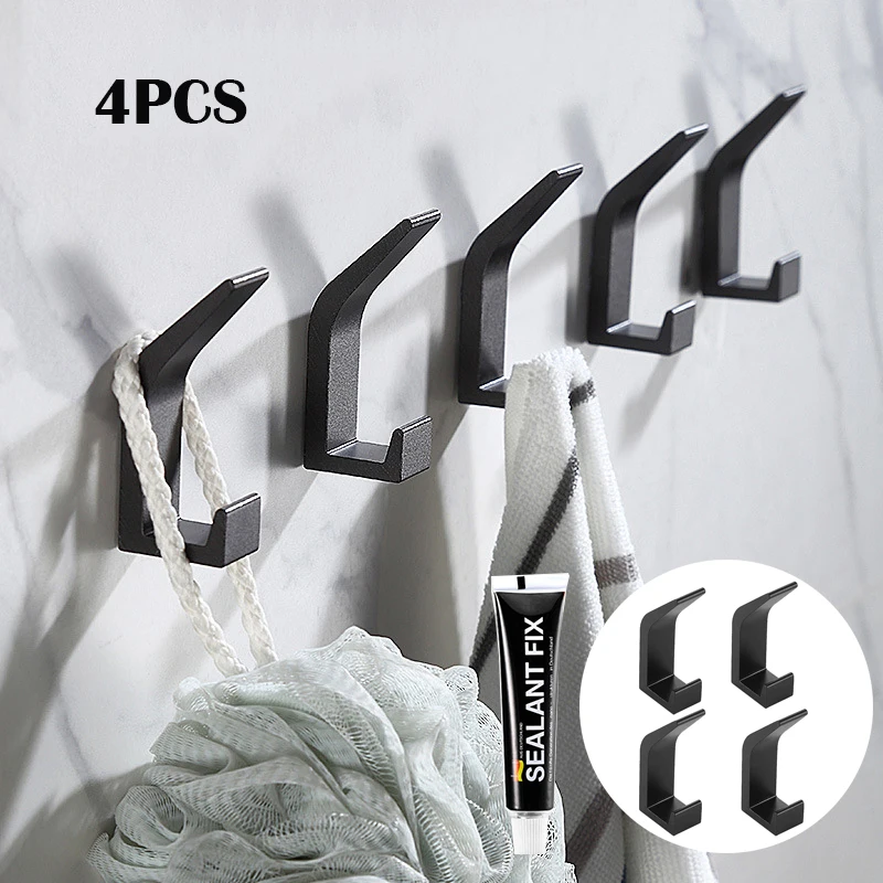 

4Pc No Drilling Double Hook Towel Hook For Bathroom Clothes Coat Hook Bedroom Robe Hook Livingroom Kitchen Accessories Hardware